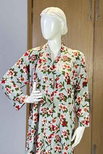 Flora Mint Green Abaya | Printed Front-Open