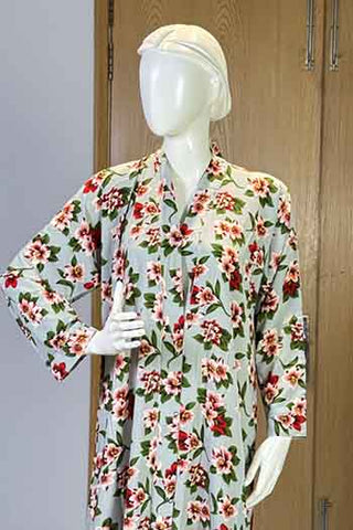 Flora Mint Green Abaya | Printed Front-Open