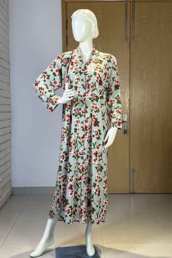 Flora Mint Green Abaya | Printed Front-Open