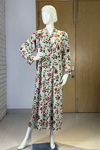 Flora Mint Green Abaya | Printed Front-Open