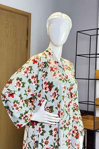 Flora Mint Green Abaya | Printed Front-Open