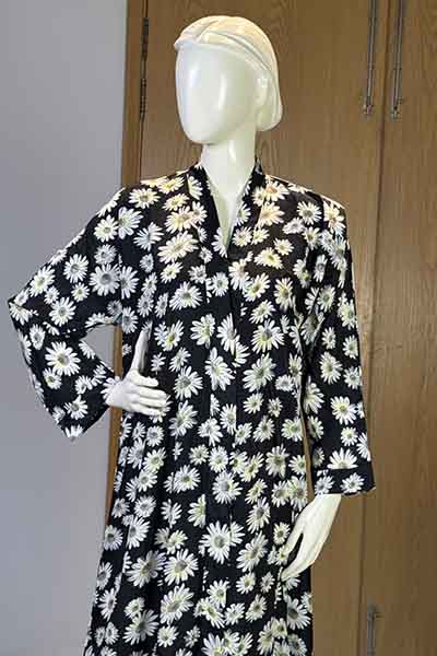Noor-e-Gul Black Abaya | Printed Front-Open