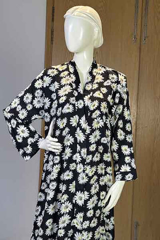 Noor-e-Gul Black Abaya | Printed Front-Open