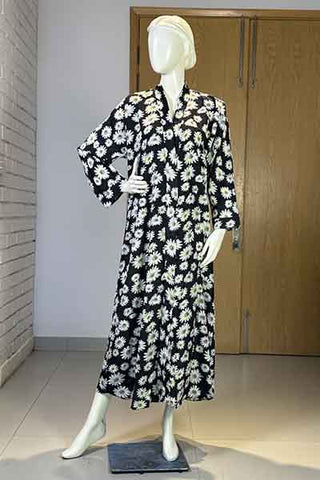 Noor-e-Gul Black Abaya | Printed Front-Open