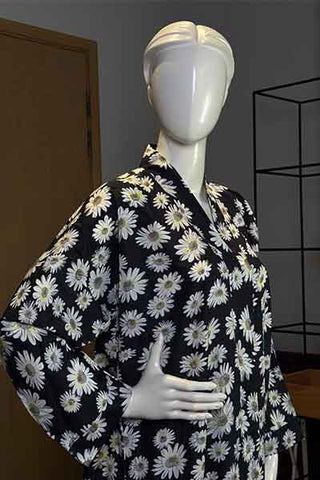 Noor-e-Gul Black Abaya | Printed Front-Open