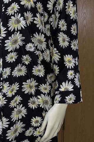 Noor-e-Gul Black Abaya | Printed Front-Open