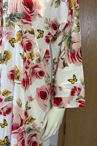 Paradise Bloomer Soft Cream Abaya | Printed Front-Open