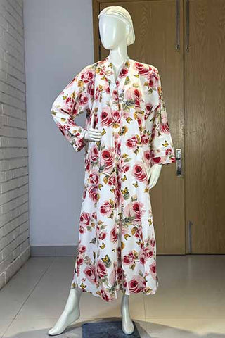 Paradise Bloomer Soft Cream Abaya | Printed Front-Open