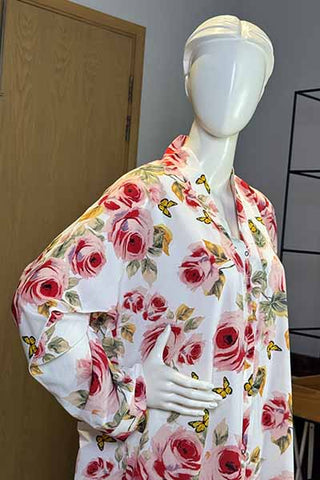 Paradise Bloomer Soft Cream Abaya | Printed Front-Open