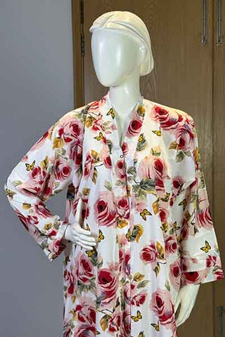 Paradise Bloomer Soft Cream Abaya | Printed Front-Open