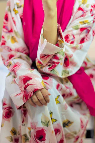 Paradise Bloomer Soft Cream Abaya | Printed Front-Open