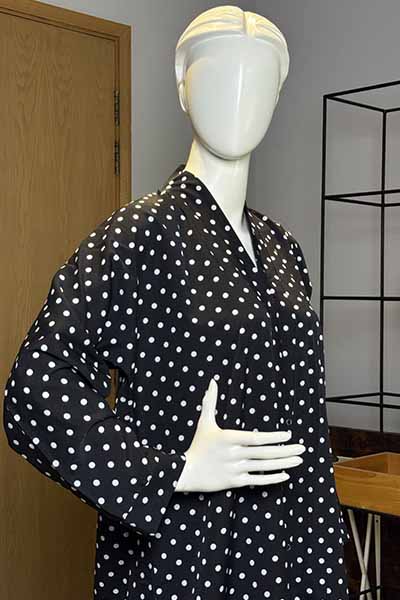 Polka Charm Black Abaya | Printed Front-Open