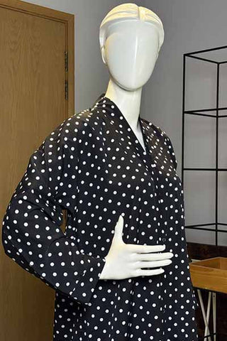 Polka Charm Black Abaya | Printed Front-Open