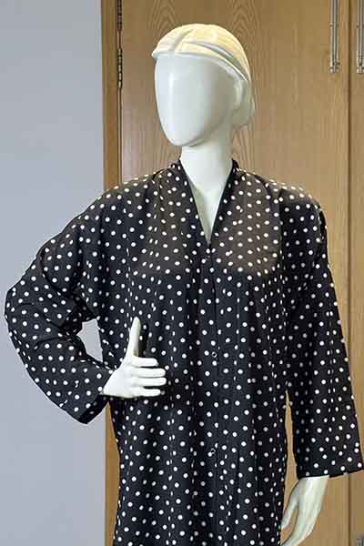 Polka Charm Black Abaya | Printed Front-Open
