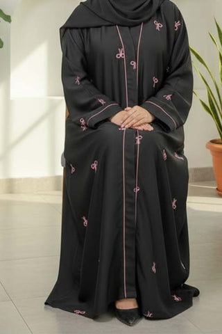 Premium Bow Abaya | Embroidery Front-Open