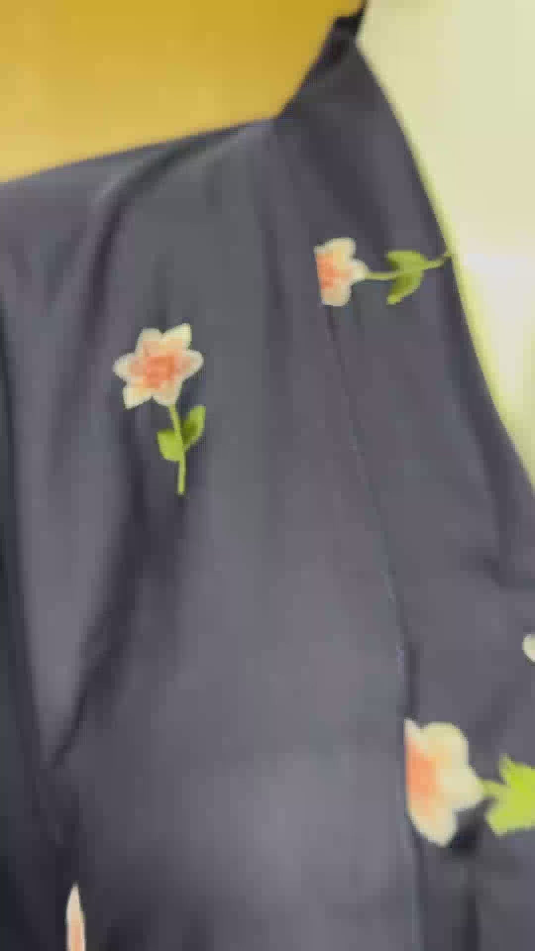 Rosy Night navy blue Abaya | Embroidery Front-Open