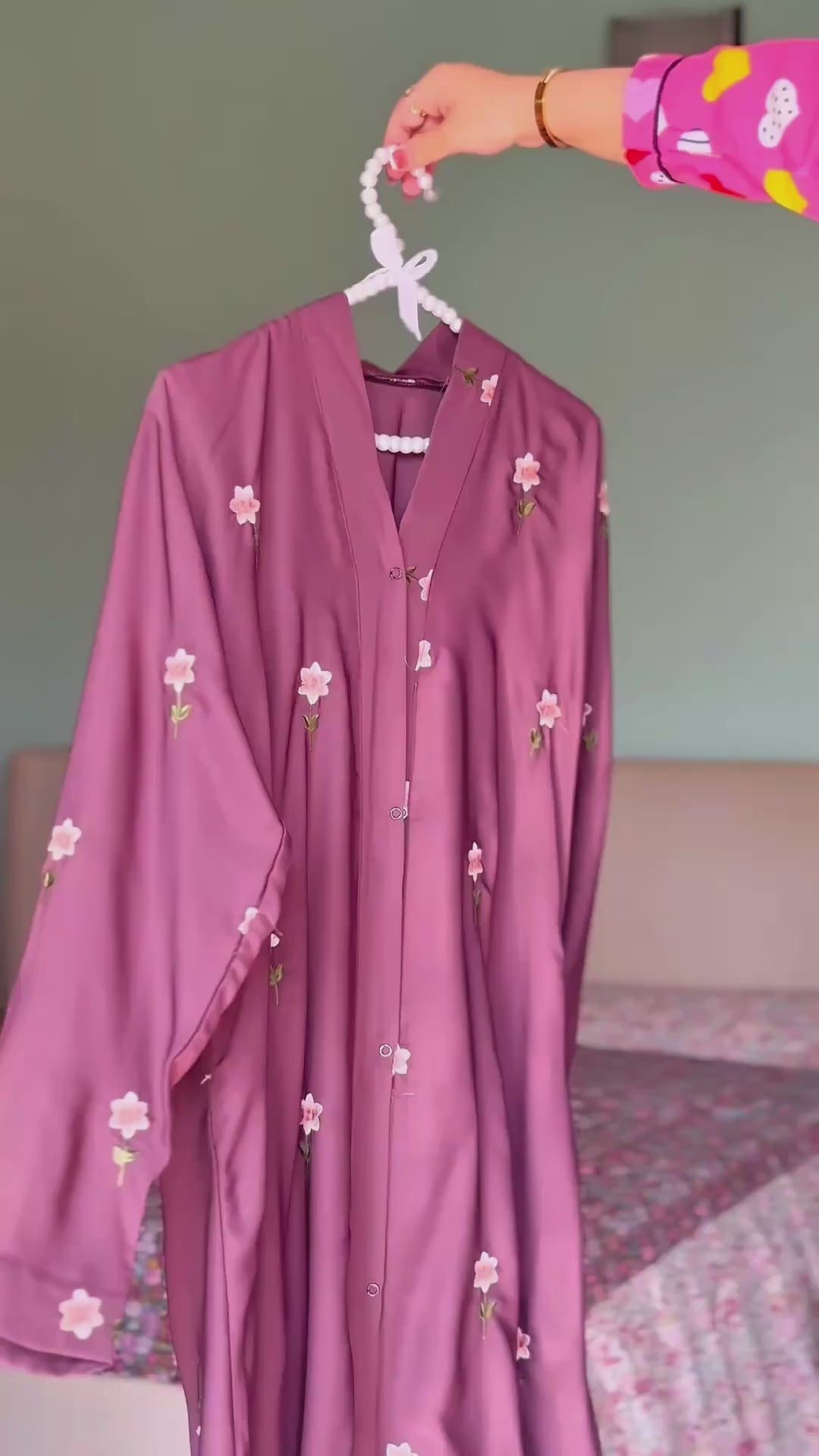 Rosy Night Oni  Rose  Abaya | Embroidery Front-Open