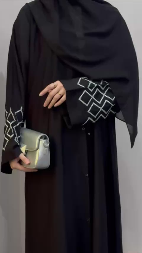 Layali Qamar Abaya Black | Embroidery Front-open