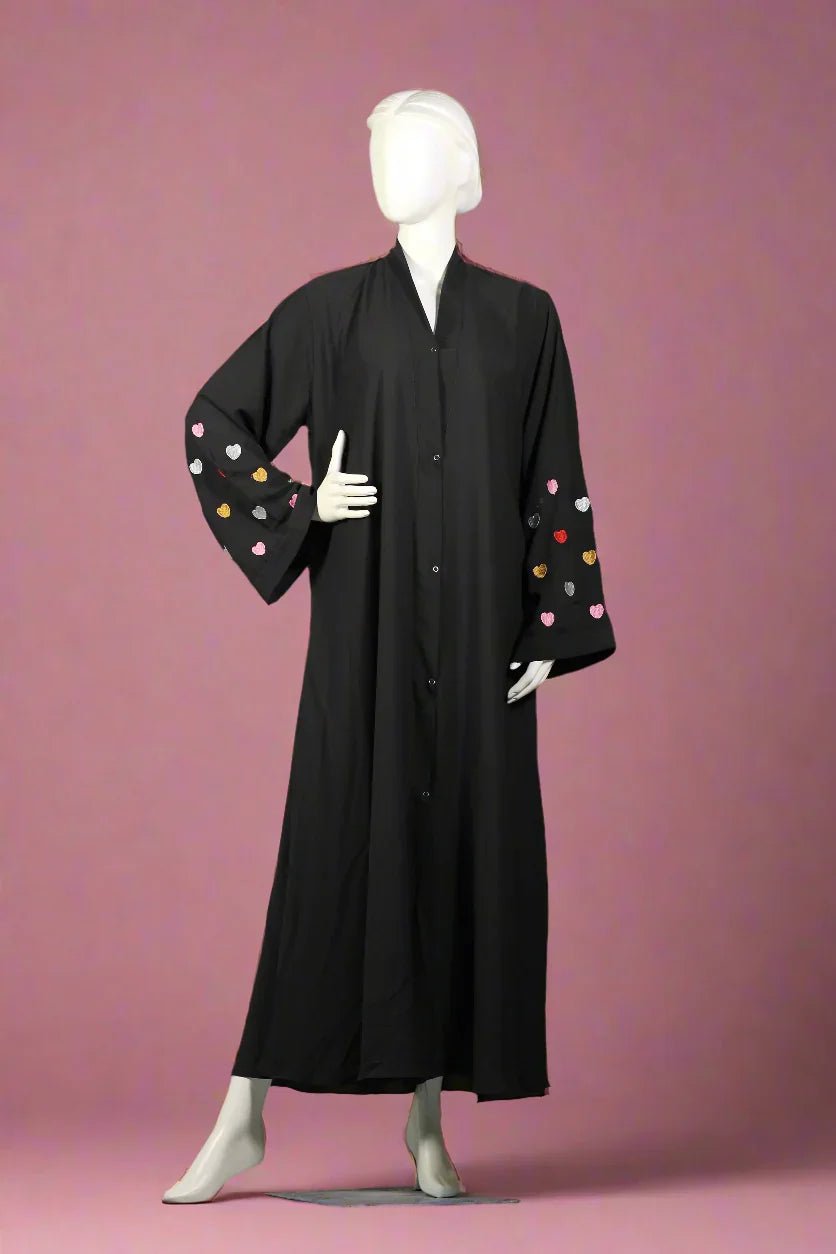 Qalb - Heart Embroidered Abaya - 