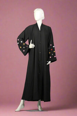 Qalb - Heart Embroidered Abaya - 
