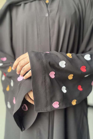Qalb - Heart Embroidered Abaya - 