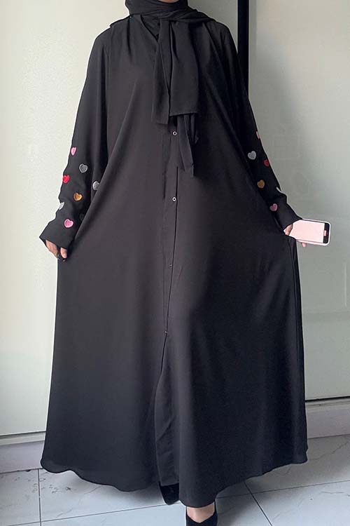Qalb - Heart Embroidered Abaya - 