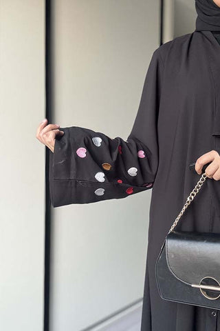 Qalb - Heart Embroidered Abaya - 