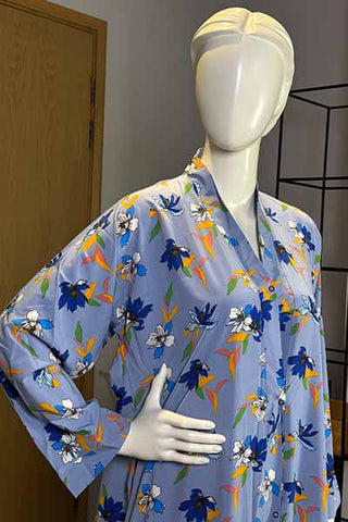 Raya Noor Blue Abaya | Printed Front-Open