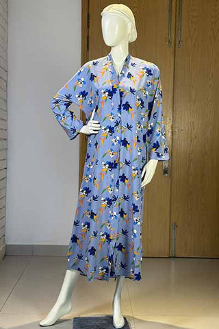 Raya Noor Blue Abaya | Printed Front-Open