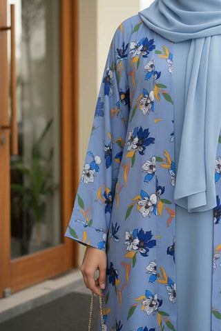 Raya Noor Blue Abaya | Printed Front-Open
