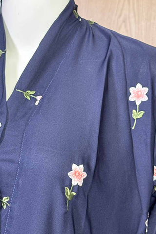 Rosy Night navy blue Abaya | Embroidery Front-Open