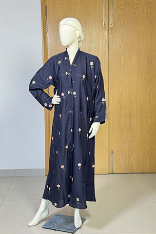 Rosy Night navy blue Abaya | Embroidery Front-Open