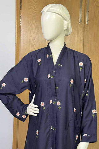 Rosy Night navy blue Abaya | Embroidery Front-Open