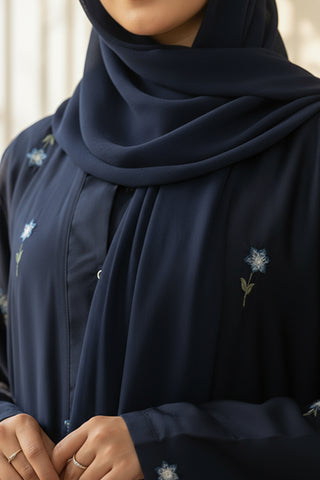 Rosy Night navy blue Abaya | Embroidery Front-Open