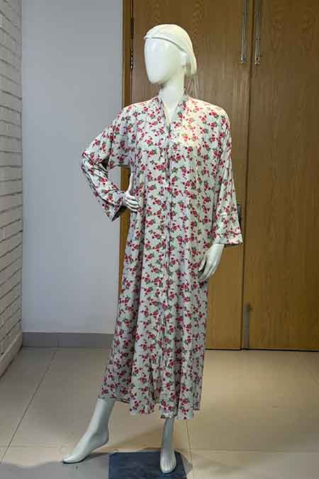 Sada Bahar Creamy Abaya | Printed Front-Open