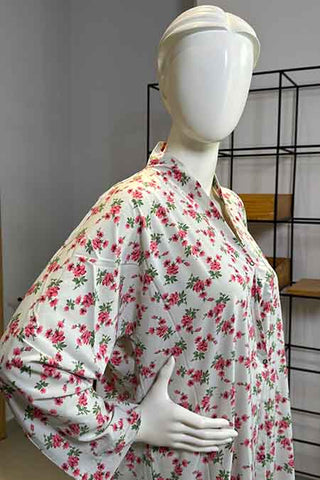 Sada Bahar Creamy Abaya | Printed Front-Open