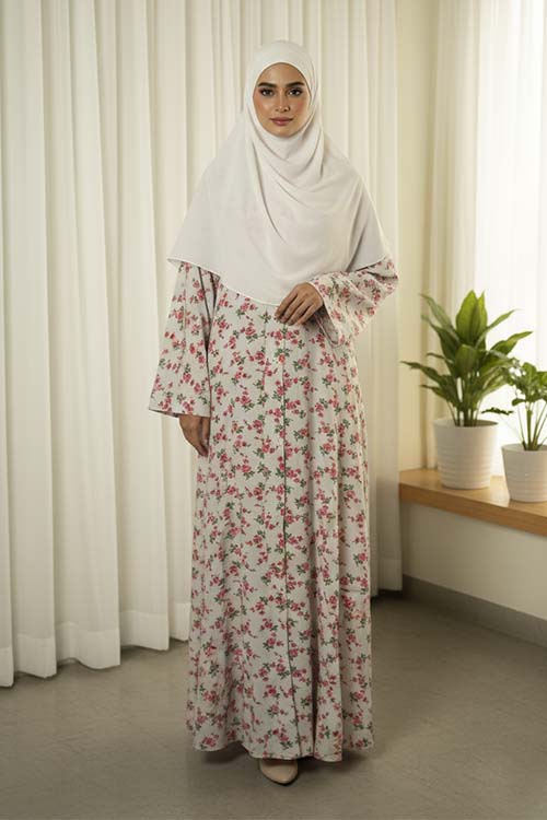 Sada Bahar Creamy Abaya | Printed Front-Open