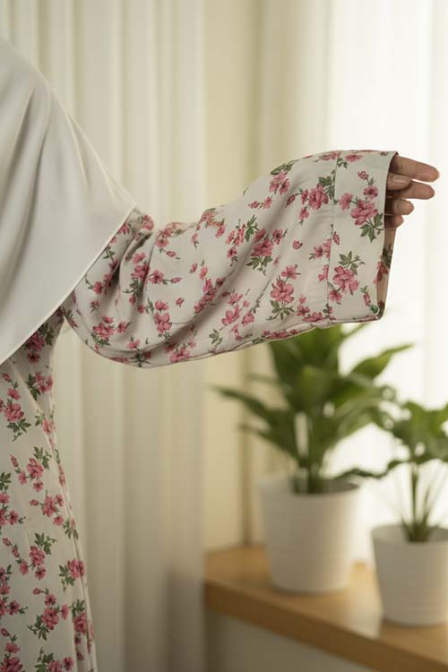 Sada Bahar Creamy Abaya | Printed Front-Open