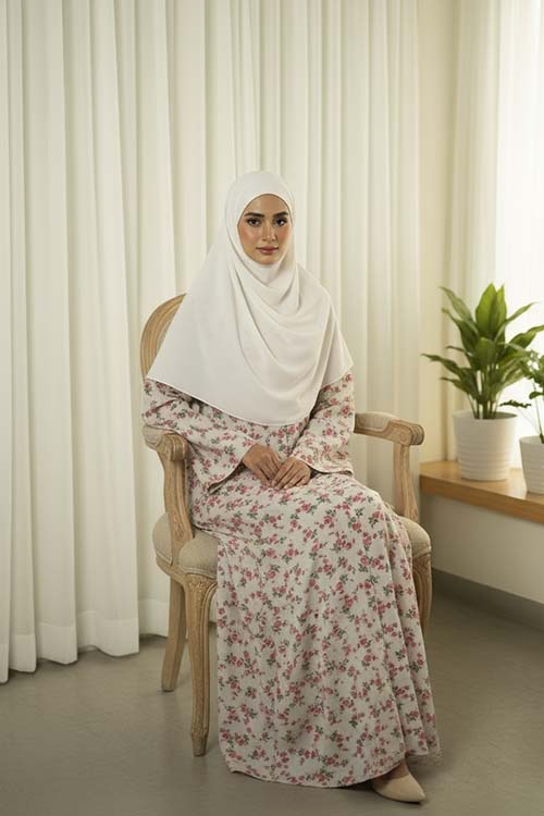 Sada Bahar Creamy Abaya | Printed Front-Open