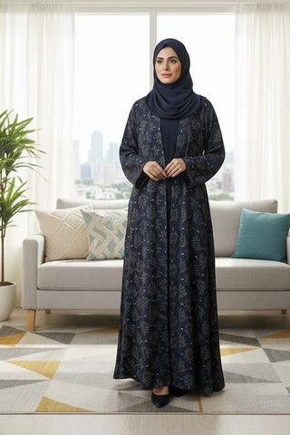 Floral Breeze Charcoal Abaya | Printed Front-Open