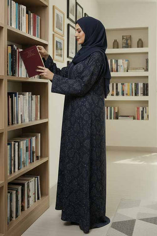 Floral Breeze Charcoal Abaya | Printed Front-Open