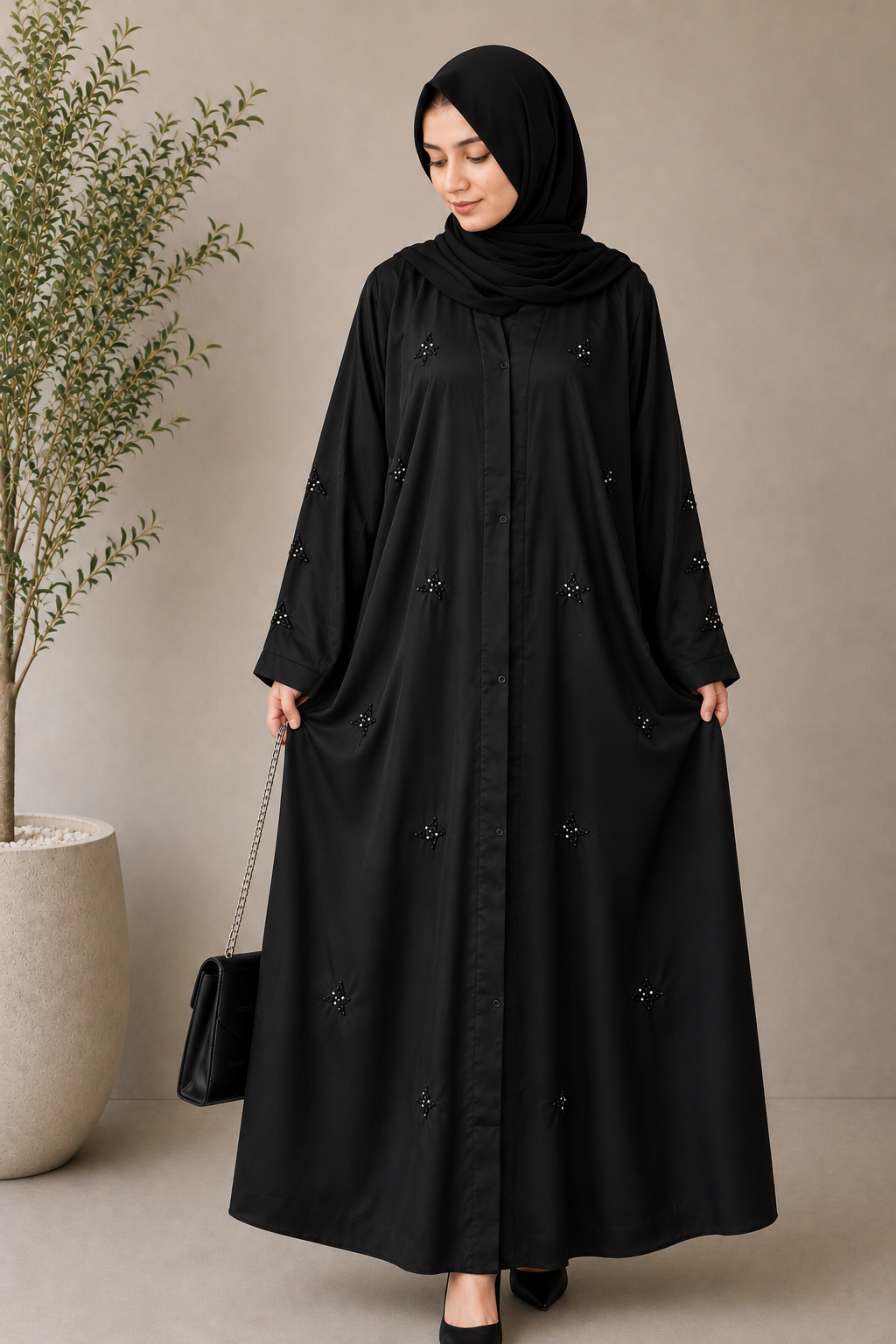 Stone Flower | Front-Open Stone Abaya