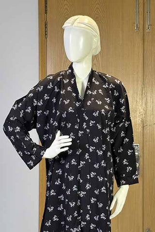 Velvet Flora Black Abaya | Printed Front-Open