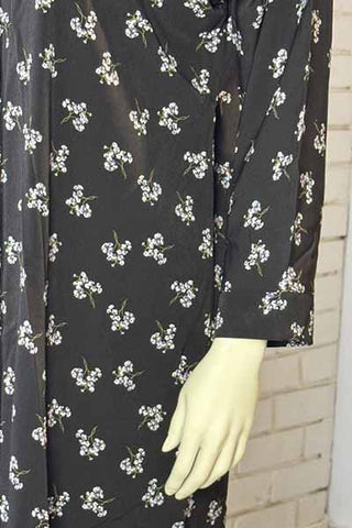 Velvet Flora Black Abaya | Printed Front-Open