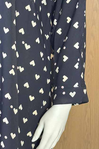 White Qalb Black Abaya | Printed Front-Open