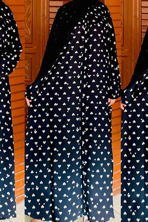 White Qalb Black Abaya | Printed Front-Open