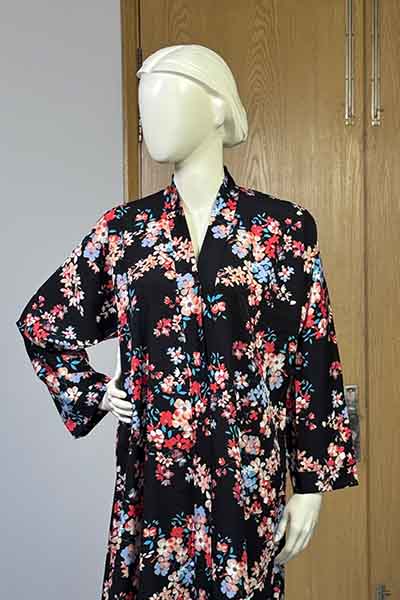 Yasmeen Floral Black Abaya | Printed Front-Open