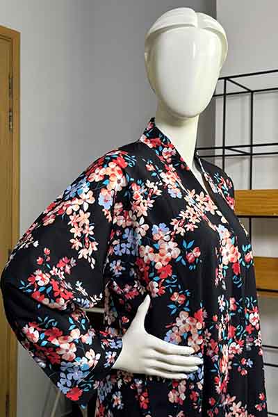 Yasmeen Floral Black Abaya | Printed Front-Open
