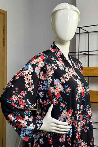 Yasmeen Floral Black Abaya | Printed Front-Open