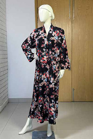 Yasmeen Floral Black Abaya | Printed Front-Open